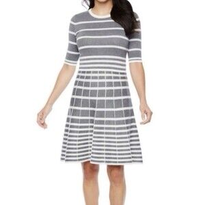 Danny and Nicole Womens Gray White Striped Rayon Round Neck Knee Length Dress L